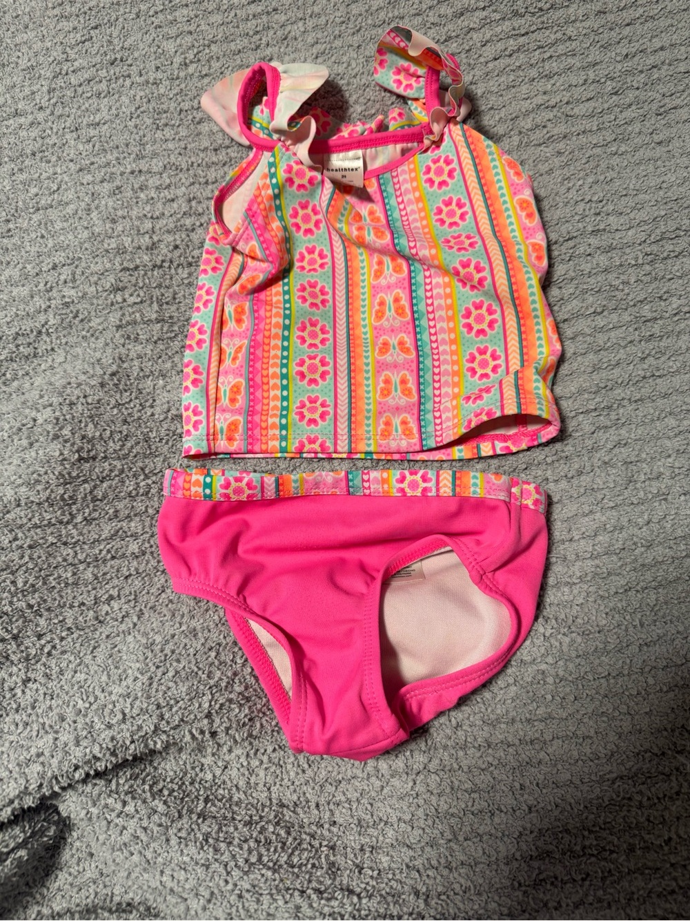 healthtex Pink Floral Stripe Tankini with Solid Pink Bottoms